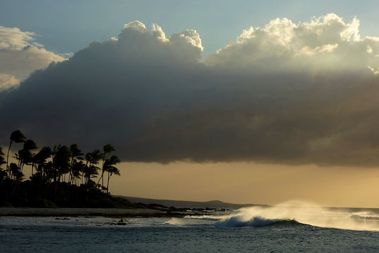 Sunset and wave in Hawaii